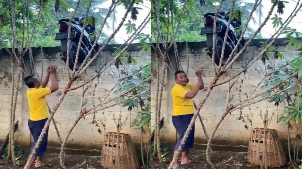 Motor Warga di Lampung Tersangkut di Atas Pagar Tembok, Diduga Hendak Dicuri 