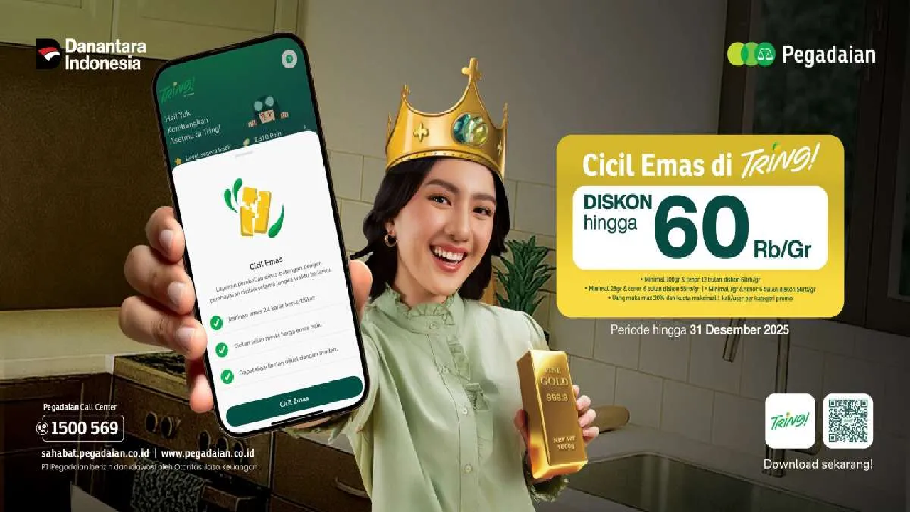 6 Promo Pegadaian Spesial HUT BRI 2025: Cicilan Emas Diskon Hingga Rp60.000 per Gram