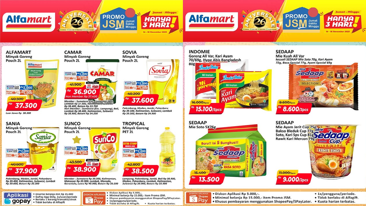 Daftar Promo Alfamart 16 November 2025: Belanja Minyak Goreng Camar Rp30.000an!