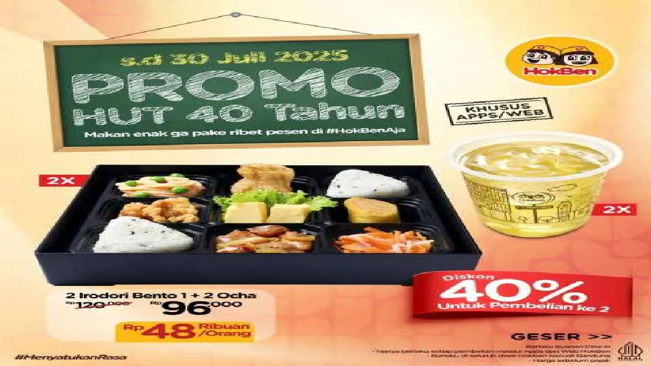 Spesial HUT Hokben ke-40 Ada Promo Via Apps Khusus Juli 2025: Irodori Bento dan Ocha Diskon 40 Persen