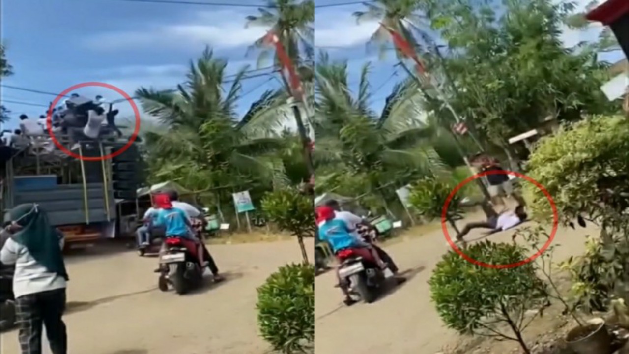 Viral Pria di Pati Tersangkut Kabel Listrik dan Terjatuh Saat Karnaval Sound Horeg 