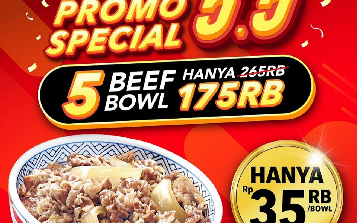 Serbu Promo Spesial Yoshinoya 5.5: Ada Paket Bundling 5 Beef Bowl dan Beli 1 Gratis 1 Minuman!