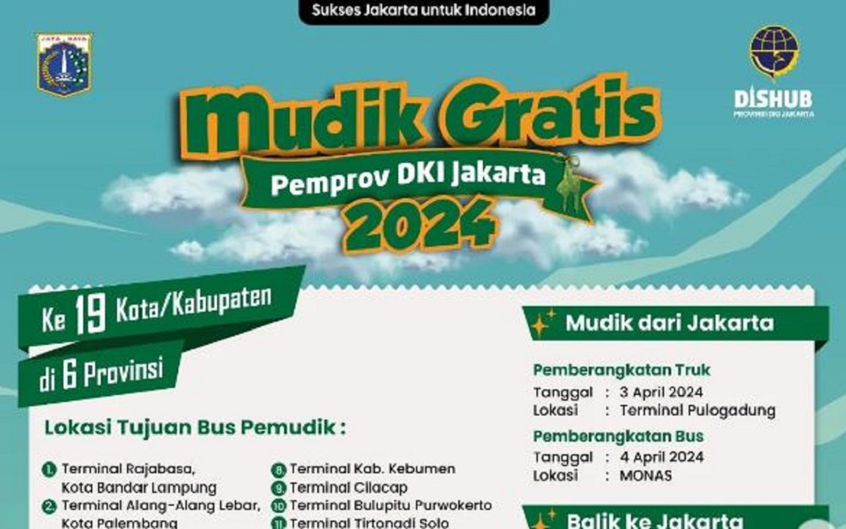 Program Mudik Gratis Pemprov DKI Jakarta, Pendaftaran Dibuka Mulai Hari Ini untuk 19 Kota/Kabupaten Tujuan!