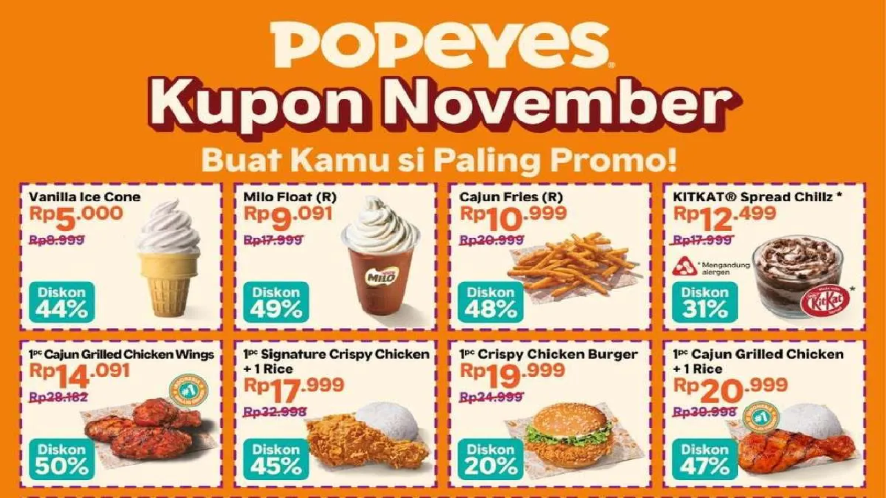 Kupon Promo Popeyes November 2025: Ada Banyak Diskon Besar Sampai 25 Persen!