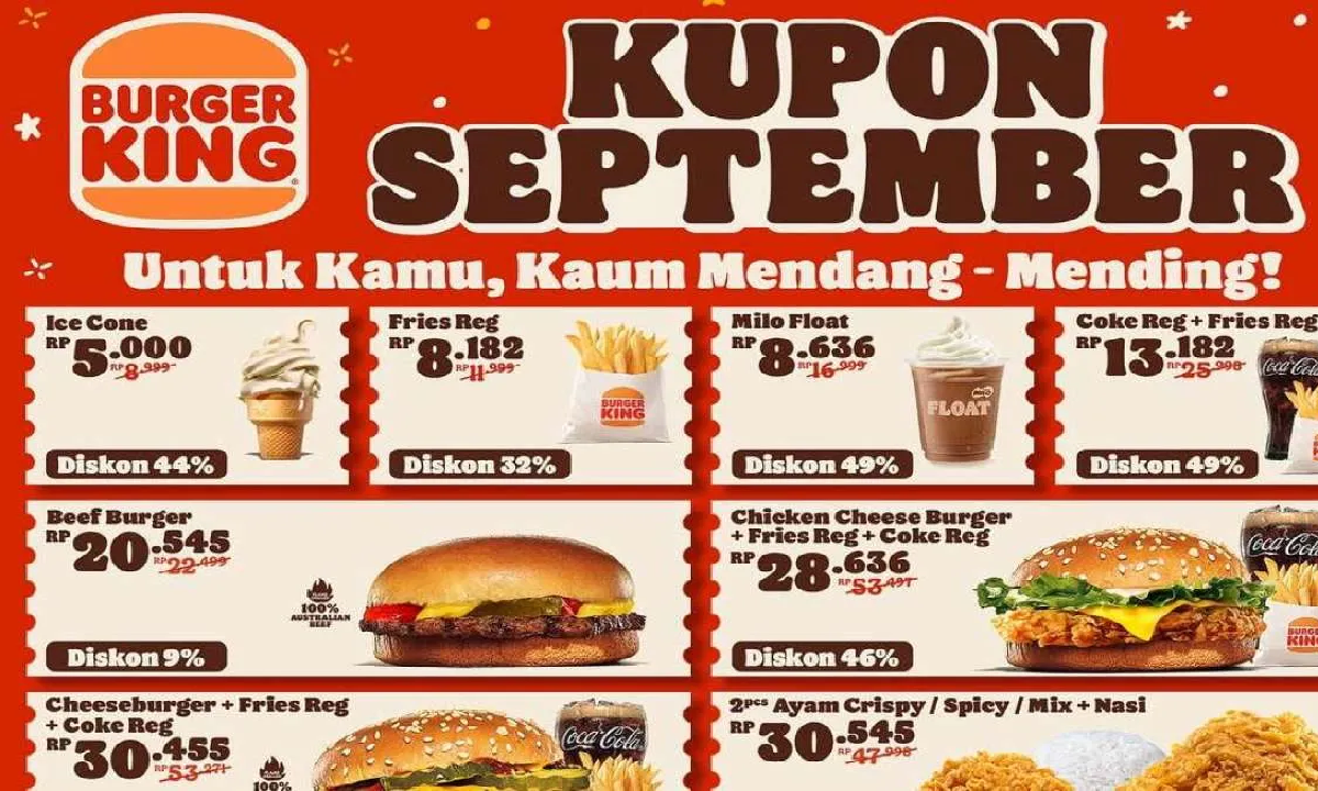 MURAH MERIAH! 12 Daftar Promo Burger King: Diskon Burger, Ayam dan Minuman hingga 49 Persen