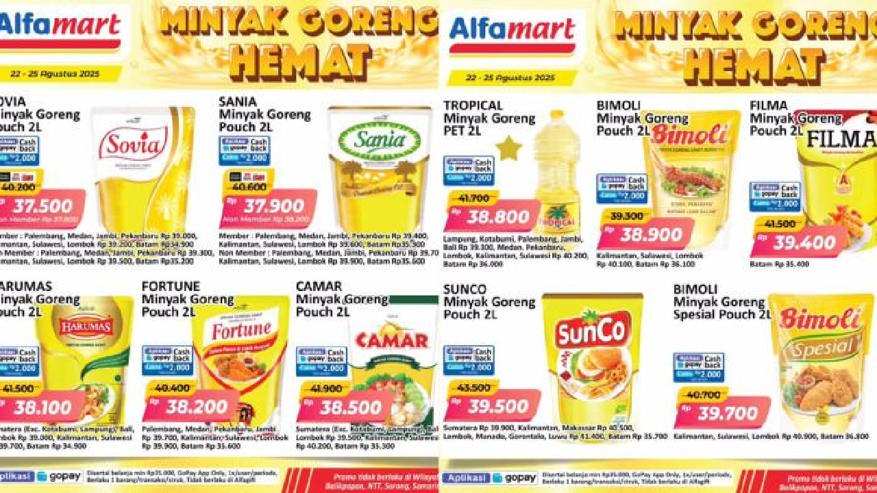 Minyak Goreng Dijual Murah! Serbu Promo Alfamart 25 AGustus 2025: Minyak 2 Literan Cuma Rp30.000an