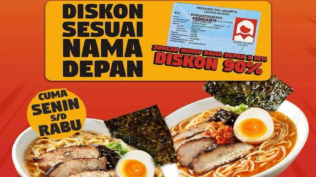 Promo Tsuka Ramen Terbaru: Makin Banyak Huruf Nama Depannya, Semakin Besar Diskon