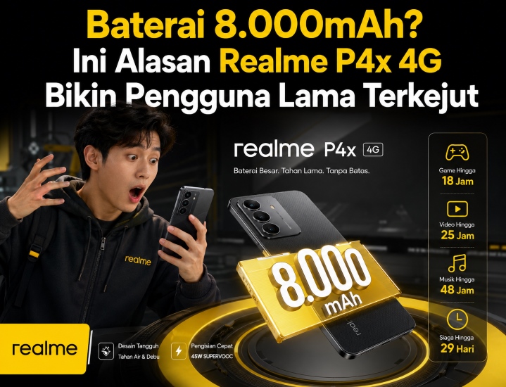 Resmi Rilis Hari Ini, Realme P4x 4G Bawa Baterai 'Raksasa' 8.000mAh yang Bikin Kompetitor Gelisah