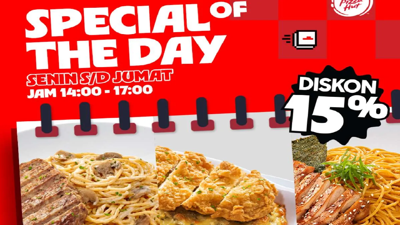 Weekday Happy! Ambil Sekarang Promo Terbaru Pizza HUT: Nasi, Pasta, Dessert dan Minuman Diskon 15 Persen