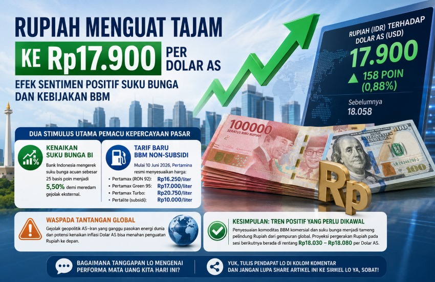 Rupiah Menguat Tajam ke Rp17.900 per Dolar AS, Efek Sentimen Positif Suku Bunga dan Kebijakan BBM