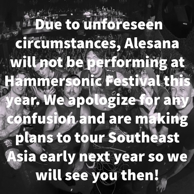 Apology by Alesana! Batal Manggung di Hammersonic 2024. Kenapa Ya?