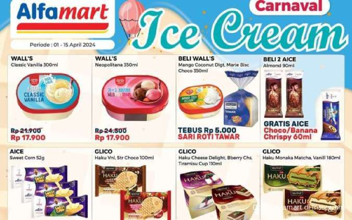 Promo Alfamart 'Carnaval Ice Cream' Juli 2024, Ada Harga Spesial Beli 2 Gratis 1!