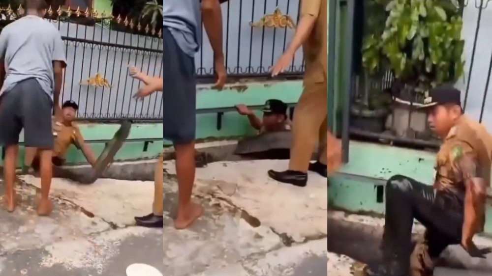 Viral Lurah Didorong Pria ke Dalam Parit Gegara Tak Terima Polisi Tidur Ilegal Dibongkar