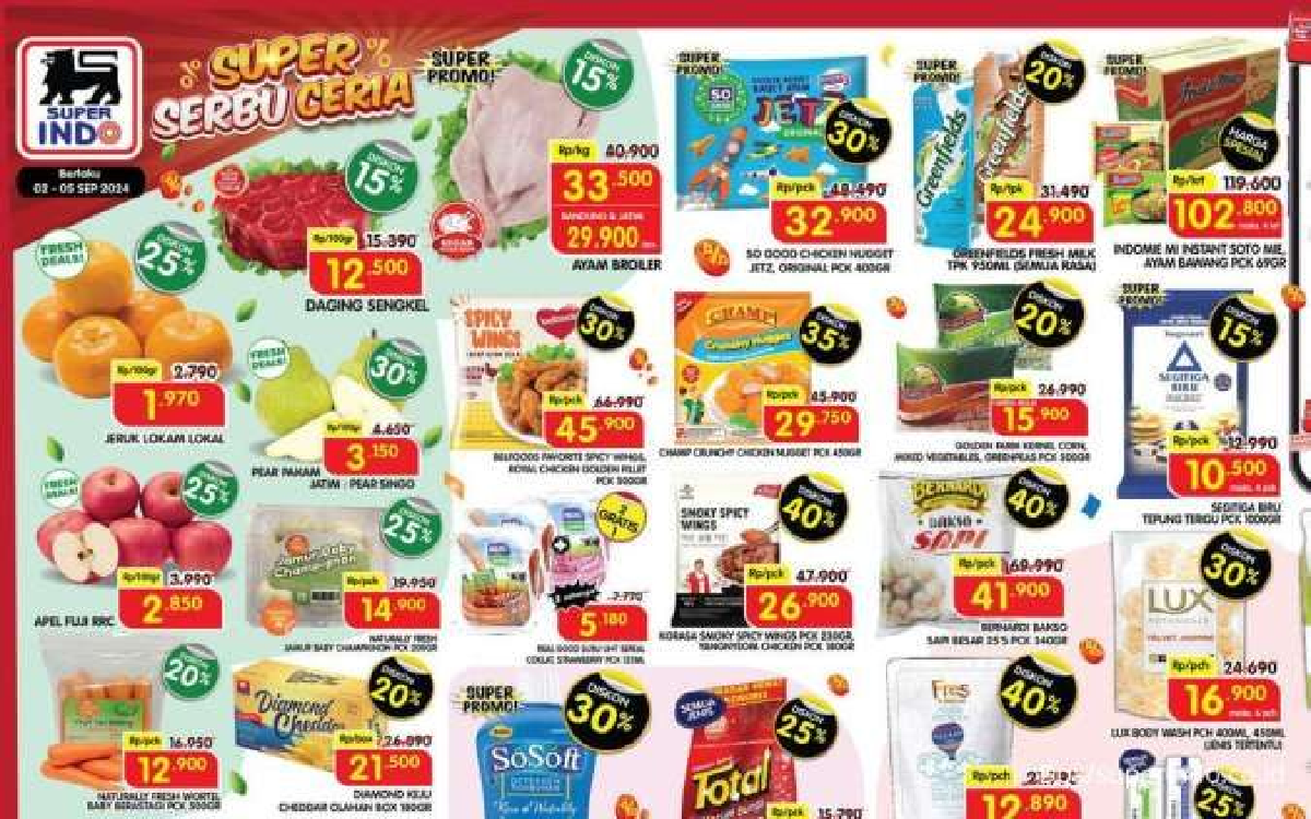 Promo Superindo Mulai Hari Ini 2 September Sampai 5 September 2024 : Ada Greenfields Diskon 20% 