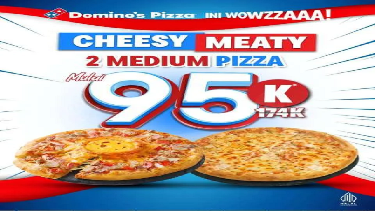Berlaku Sampai 26 Juni 2025: Promo Domino's Pizza Cheesy Meaty 2 Medium izza Diskon 45 Persen