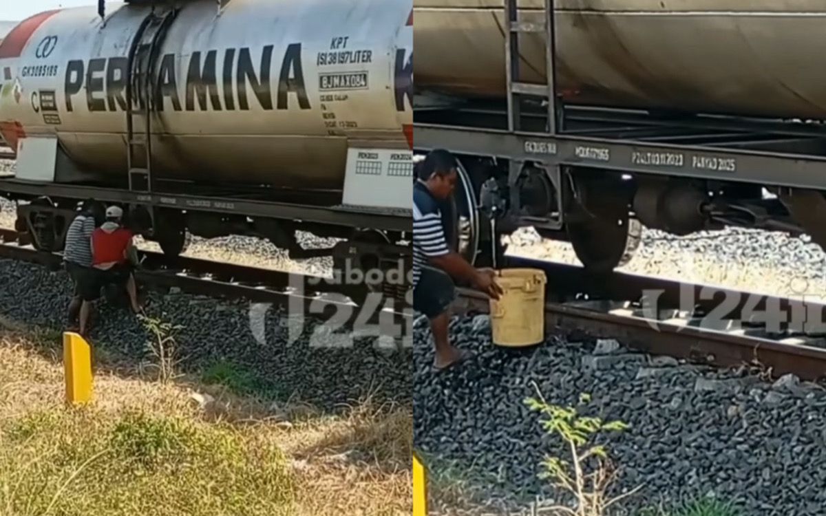 Viral! Sekelompok Orang Nekat Curi Minyak dari Tanki Kereta Api Milik Pertamina