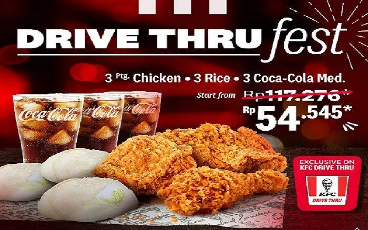 Ambil Promo KFC Rabu 28 Agustus 2024, Drive Thru Fest 3 Ayam+3Nasi+3 Coca Cola Rp 54 Ribuan, Jangan Kelamaan!