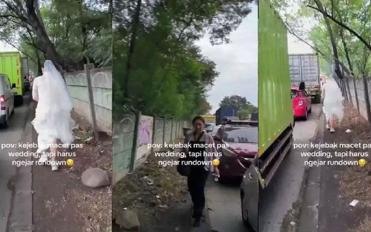 Viral! Pengantin Wanita Terjebak Macet Rela Turun Jalan Kaki, Netizen: Kek Drama Korea