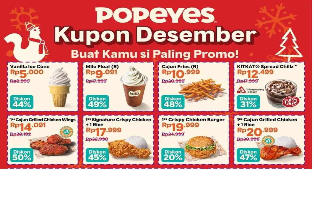 Cek Daftar Lengkap Promo Popeyes Desember 2025, Harga Mulai Rp 5.000an