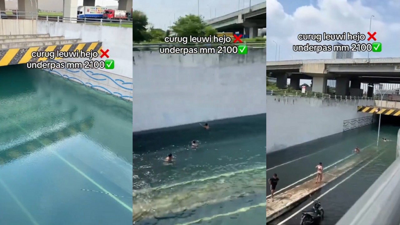 Viral Banjir di Underpass MM2100 Cikarang, Bocah Asyik Berenang Gegara Airnya Jernih