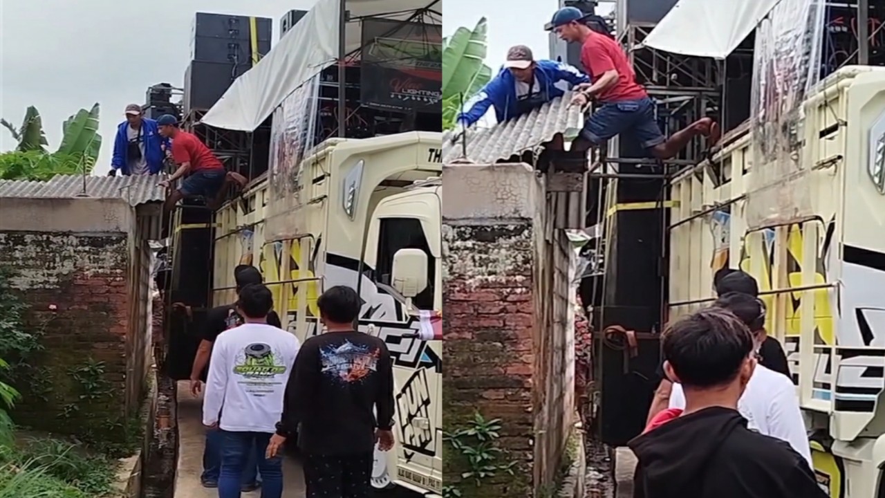 Parah! Atap Rumah Warga Sengaja Dibongkar Agar Truk Sound Horeg Bisa Lewat