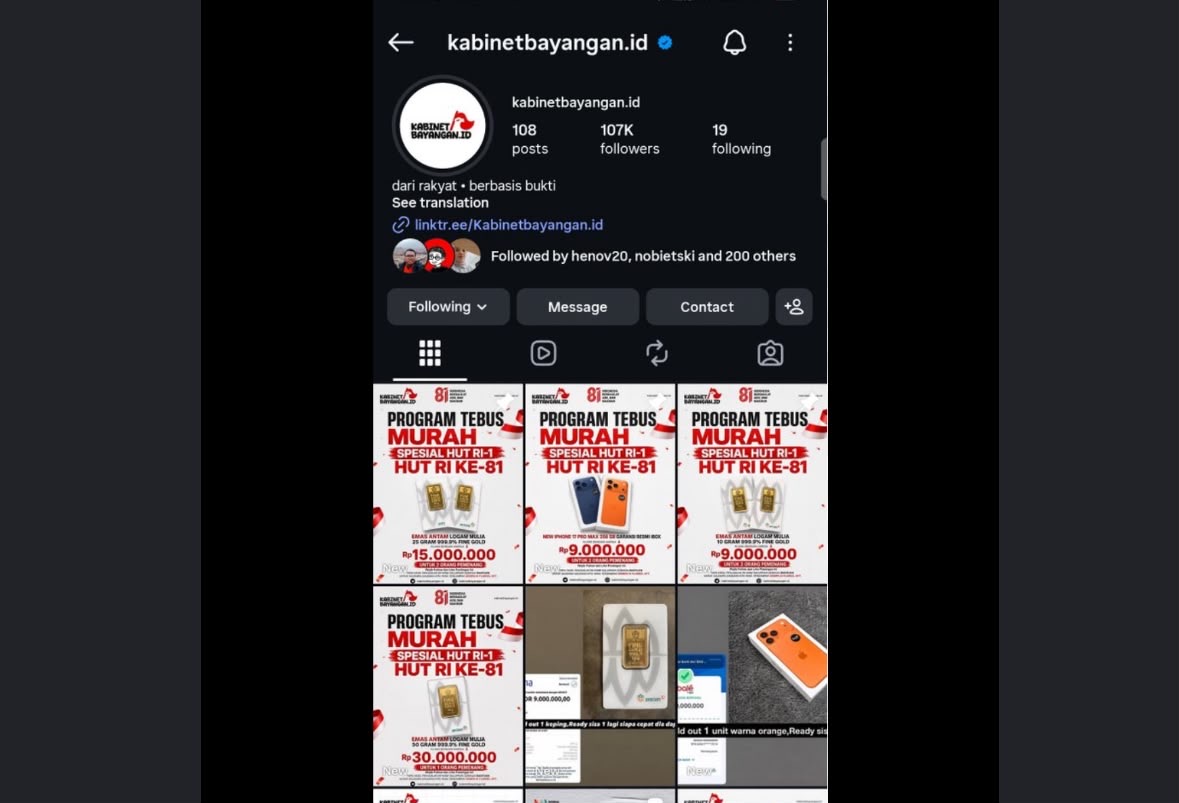 Instagram Kabinet Bayangan Dibajak, Penipu Tebar Giveaway Palsu hingga Jual iPhone Murah