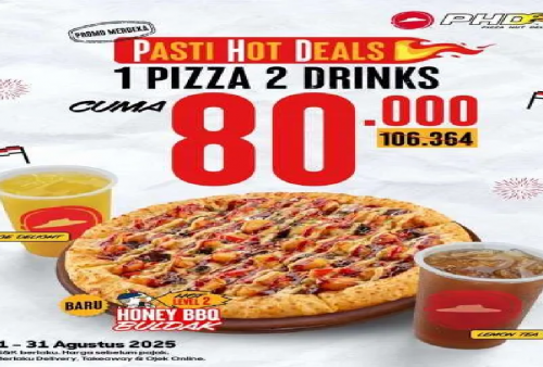 Promo PHD Sampai 31 Agustus 2025: Paket 1 Pizza dan 2 Minum Cuma Rp80.000