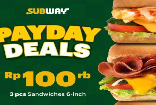 Promo PayDay Subway: Beli 3 Sandwich Cuma Rp100.000