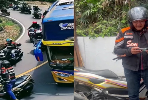 Viral Aksi Arogan Pengendara Motor Hentikan Bus di Jalan Turunan Ciwidey, Berujung Minta Maaf