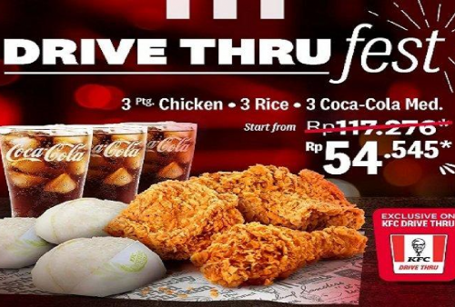 Ambil Promo KFC Rabu 28 Agustus 2024, Drive Thru Fest 3 Ayam+3Nasi+3 Coca Cola Rp 54 Ribuan, Jangan Kelamaan!