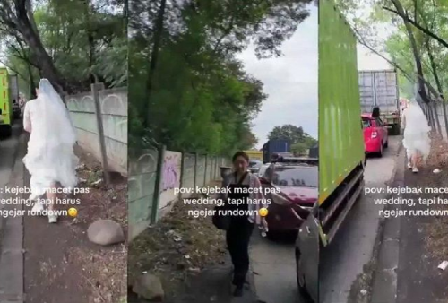 Viral! Pengantin Wanita Terjebak Macet Rela Turun Jalan Kaki, Netizen: Kek Drama Korea