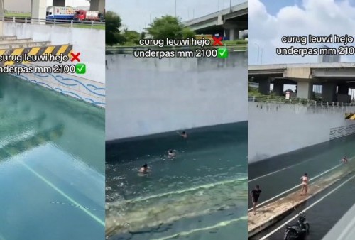 Viral Banjir di Underpass MM2100 Cikarang, Bocah Asyik Berenang Gegara Airnya Jernih