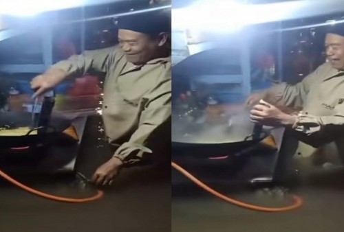 Viral Penjual Nasi Goreng Tetap Berjualan Meski Banjir Setinggi Pinggang, Warganet Salut